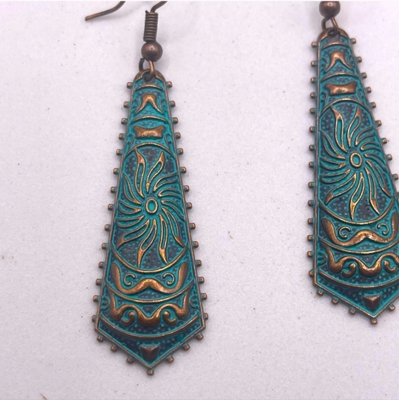 Bohemian Bronze Turquoise Earrings - Picture 3 of 4